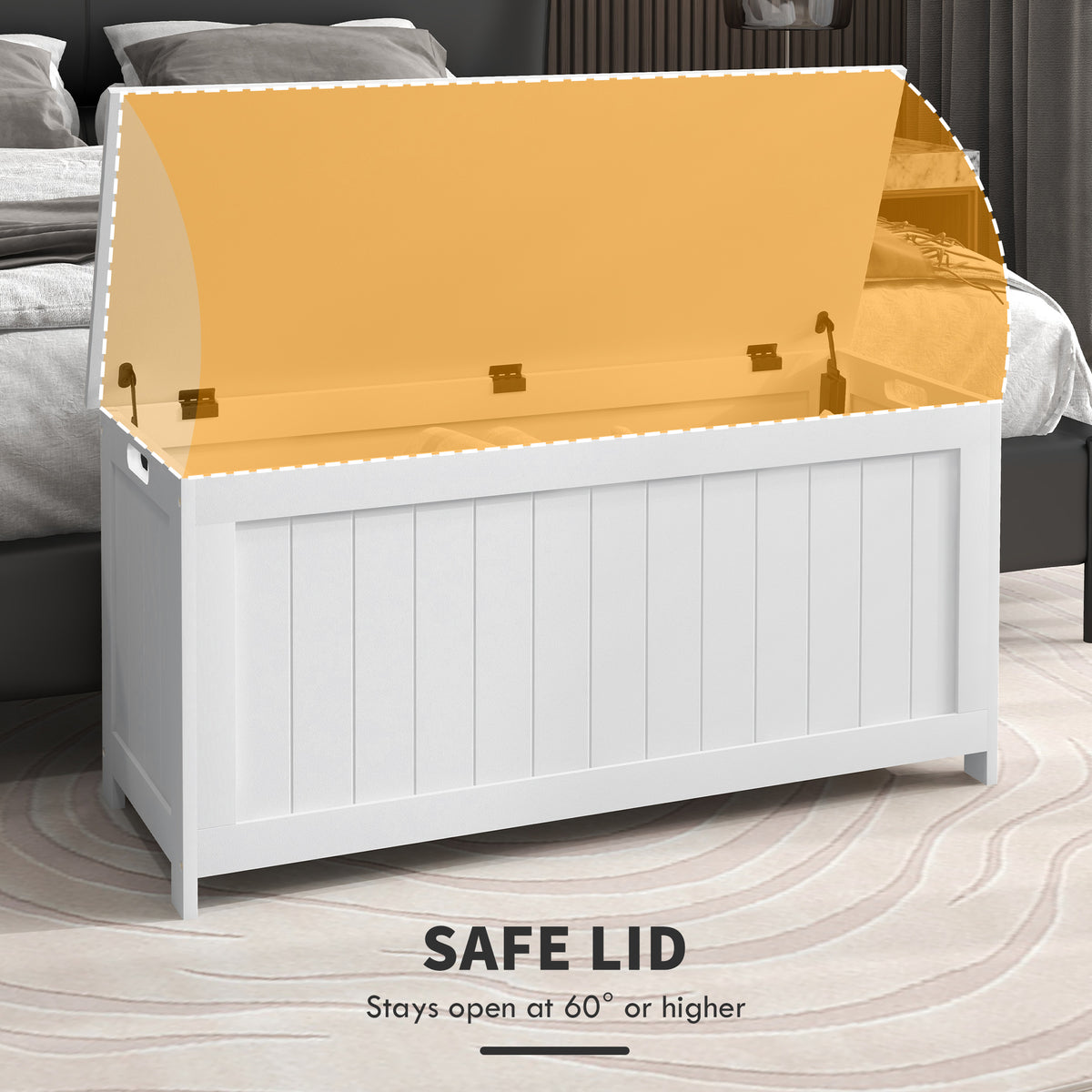 Storage Trunk with 2 Safety Hinges, Modern Entryway Bench with Side Handles, Storage Chest for Living Room – view 17