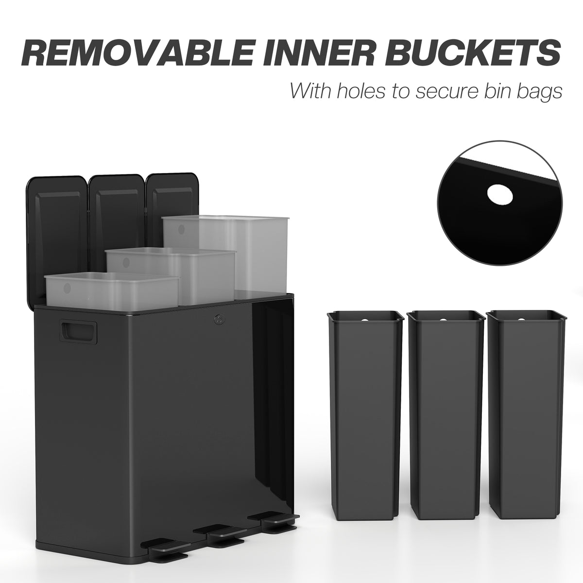 Garbage Bin, Soft-Close Trash Can with Foot Pedal, 3x5 Gallon (3x20 L) Garbage Can with Removable Inner – view 6
