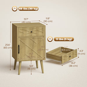 Nightstand Set of 2, Bedside Table Set with Drawer and Cabinet, Side End Table with Storage for Living Room, Oak