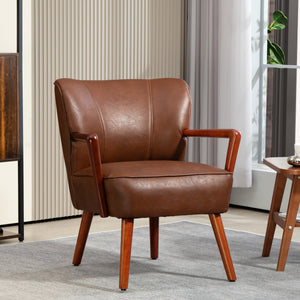 Accent Chair, Modern Armchair, Faux Leather Upholstered Living Room Chair with Wood Legs and Wide Padded – view 14