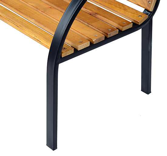 48"L Garden Bench Outdoor Patio 2-Person Wooden Seat Chair Park Loveseat  Yard Furniture w/ Steel Frame