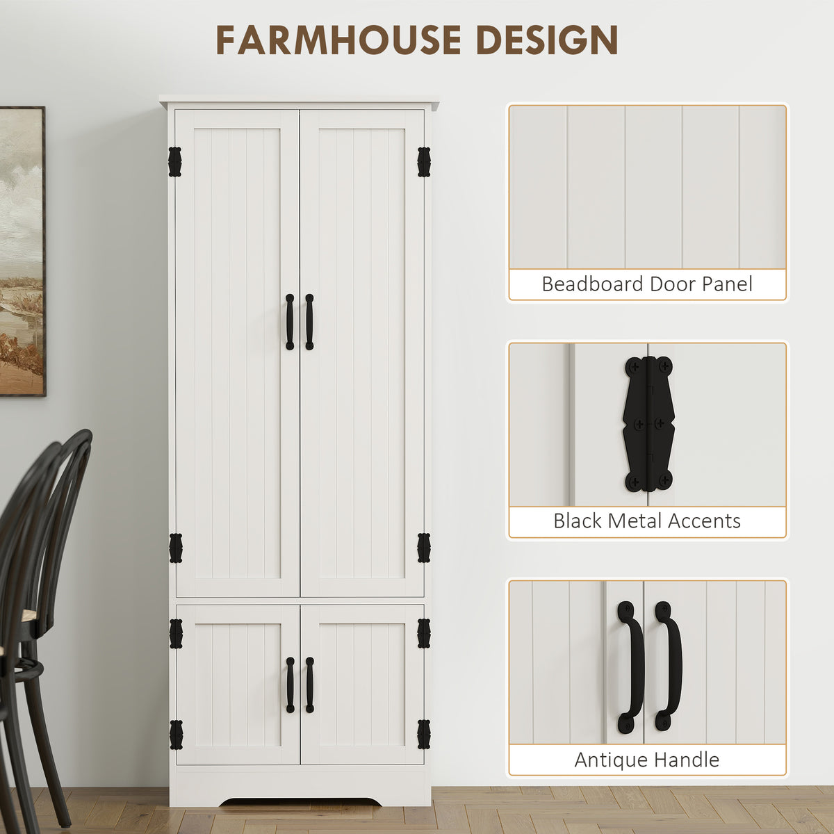48" 4-Door Storage Cabinet Multi-Storey Large Space Pantry with Adjustable Shelves Black – view 25