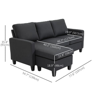 L-Shape Sofa, Modern Sectional Couch with Ottoman, Corner Sofa for Living Room, Dark Grey