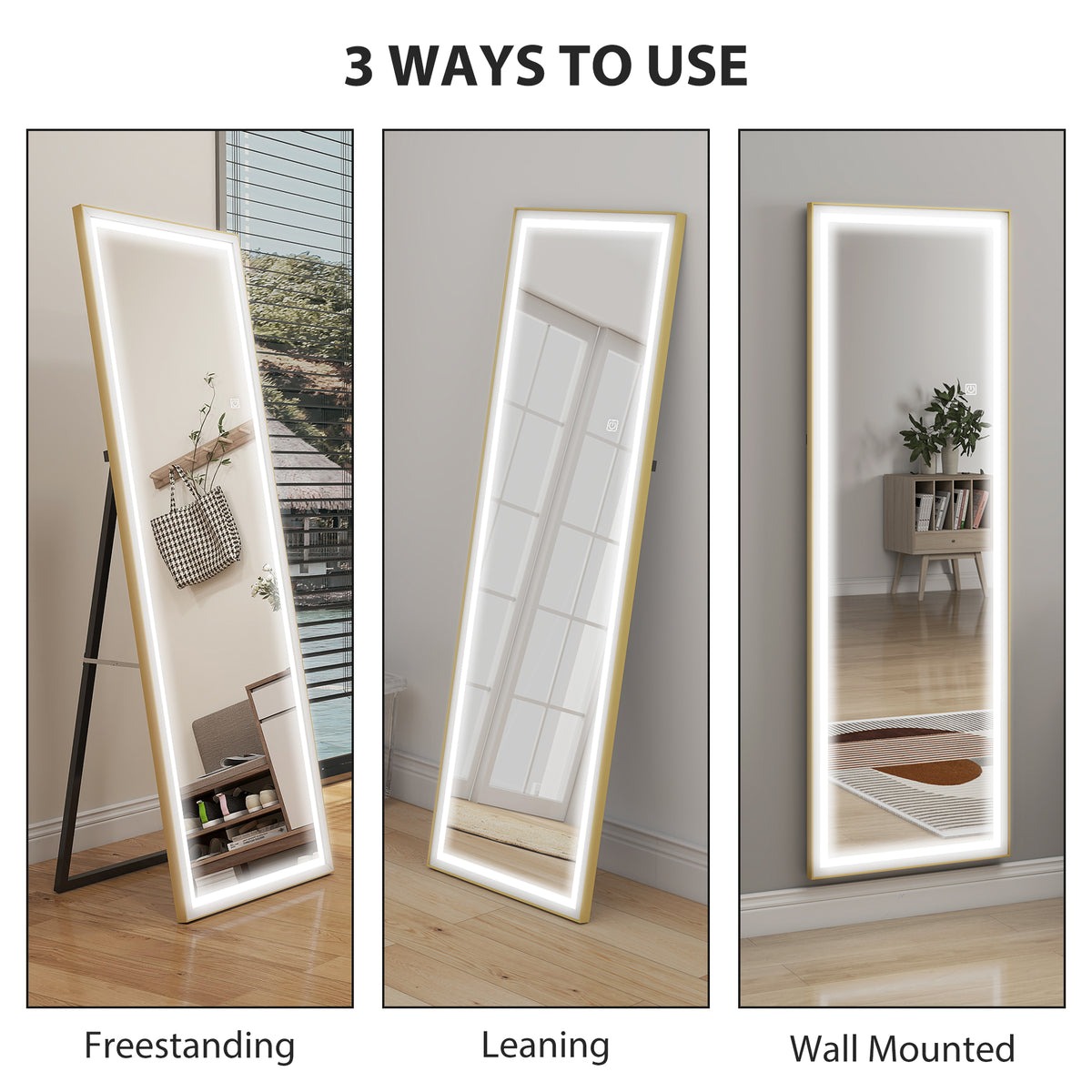 LED Mirror with Dimmable and 3 Colour Lights, 64" x 21" Rectangular Floor Mirror for Bedroom Living Room – view 5