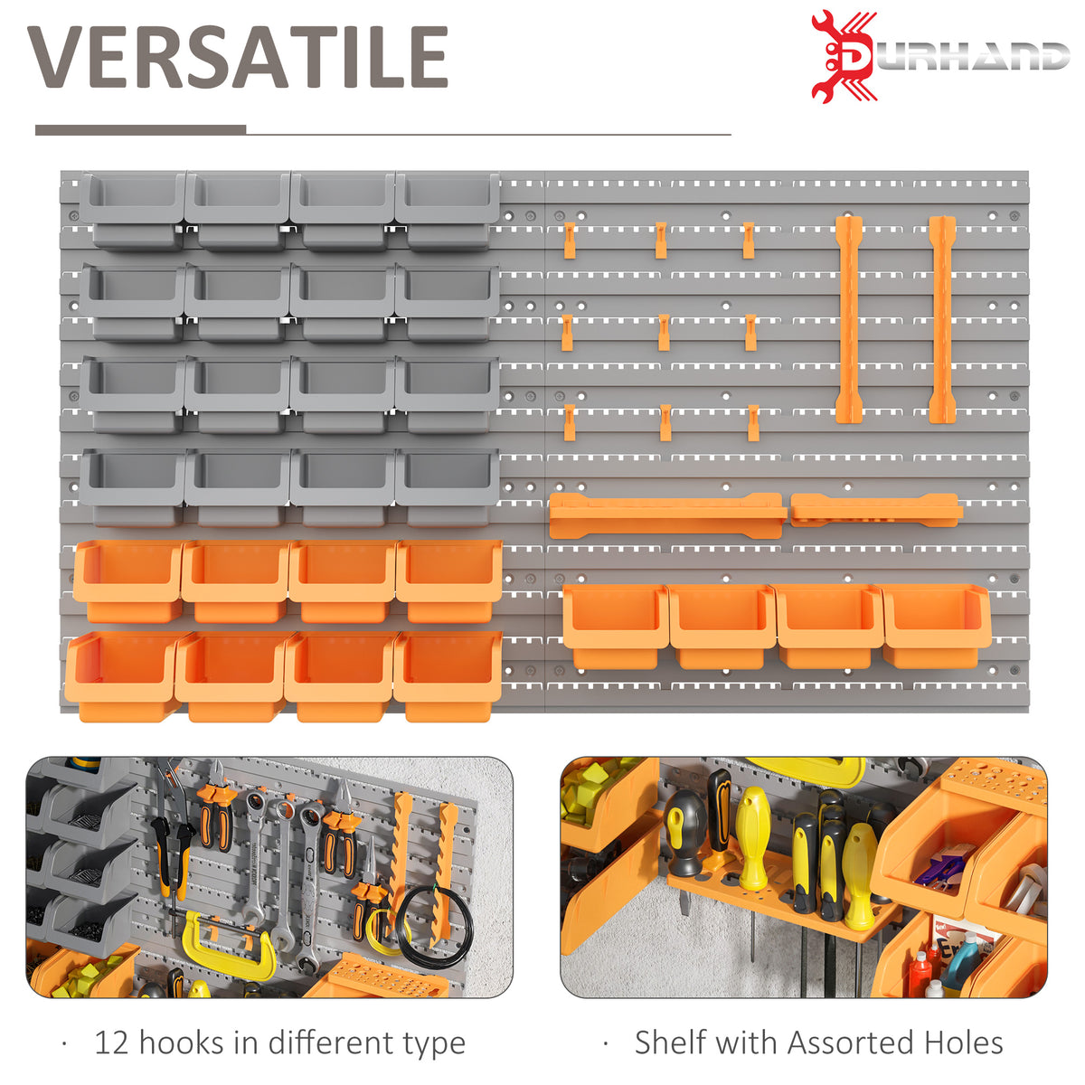 44PC Wall Mounted Storage Bins Parts Rack Kit with Storage Bins, Pegboard and Hooks, Garage Plastic Organizer, Orange