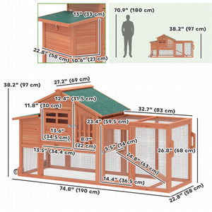 Chicken Coop with Run Mobile Wooden Hen House with Nesting Box Pull-out Tray for 1-2 Chickens Orange
