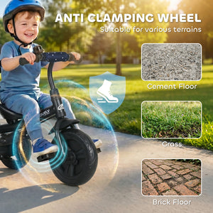 Qaba 6 in 1 Kids Tricycle with Removable Handlebar and Canopy, Navy