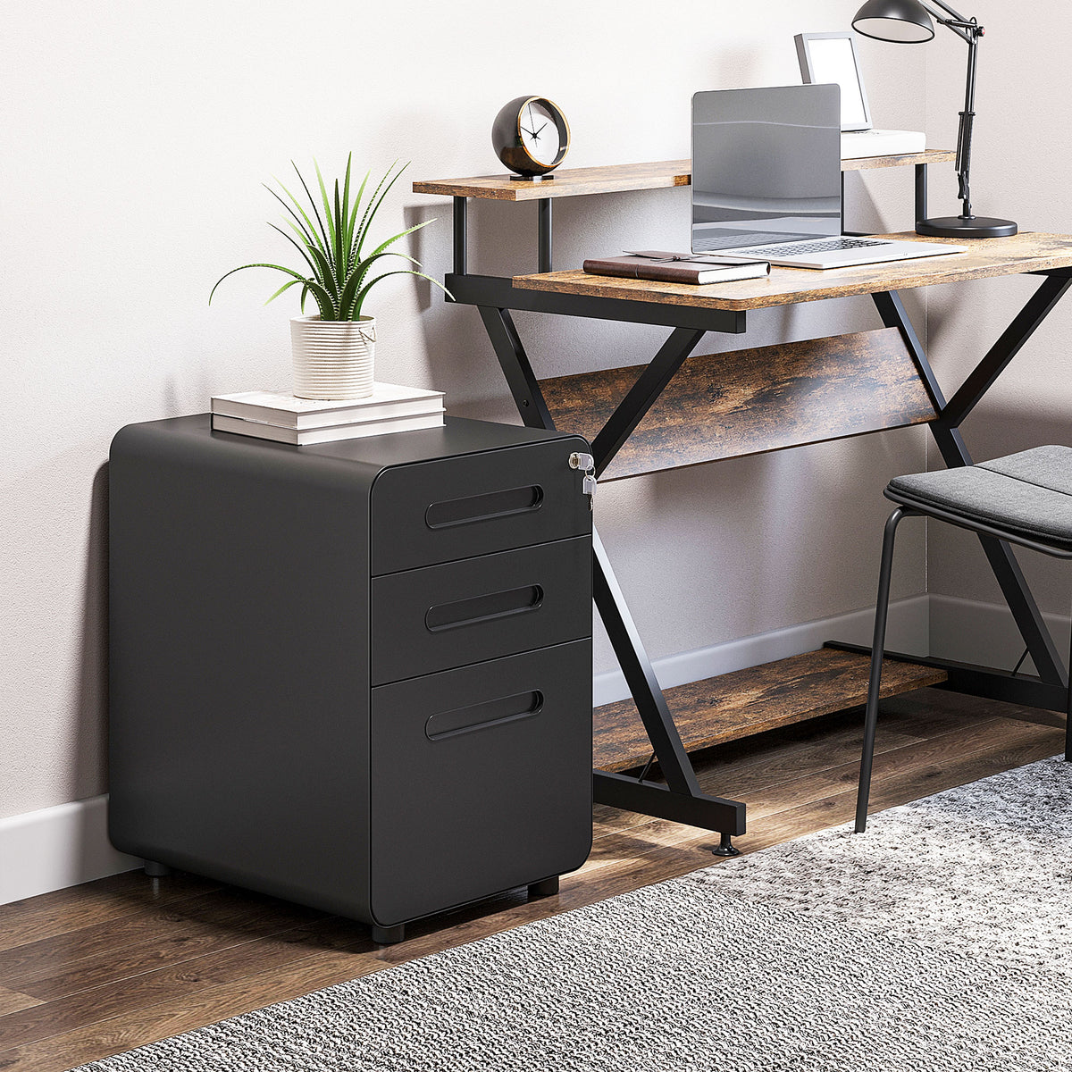 Lockable File Cabinet, Steel Filing Cabinet on Wheels for Legal, A4, Letter Size, Home Office