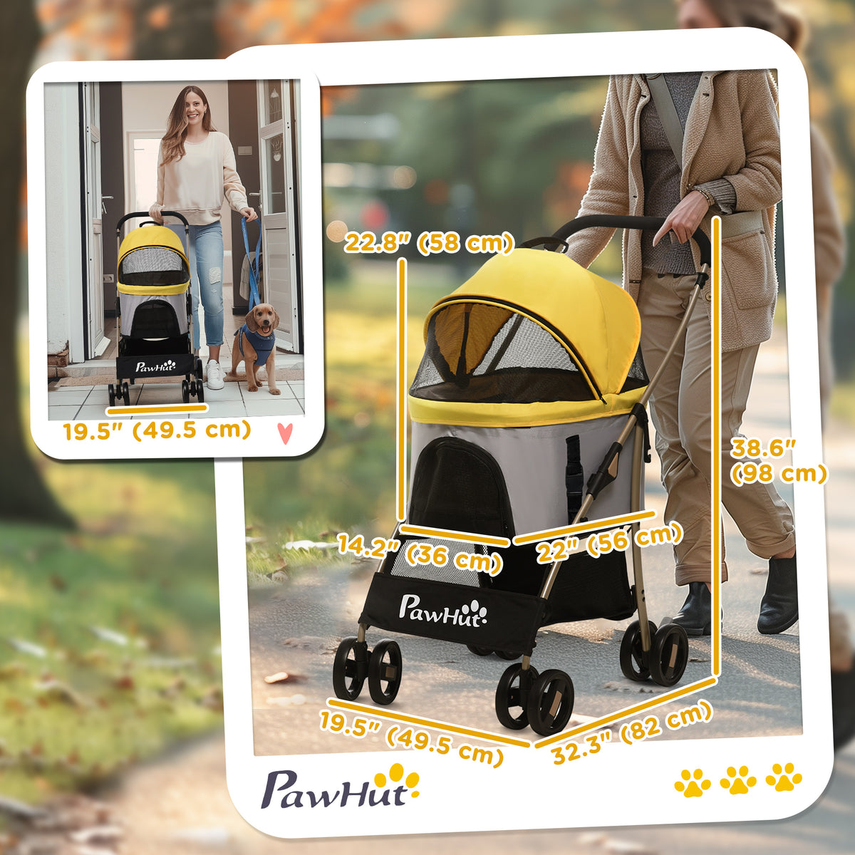 4 Wheels Pet Stroller, 3 in 1 Dog Cat Travel Folding Carrier, for Small Dogs, Detachable, w/ Brake, Canopy – view 9