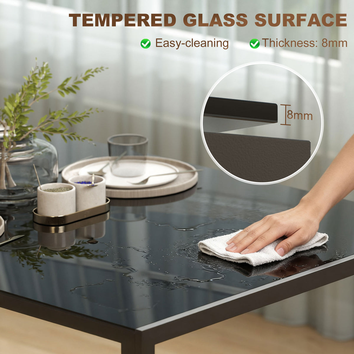 Rectangular Kitchen Table for 4 People, Dining Table with Tabletop Tempered Glass for Dining Room – view 10