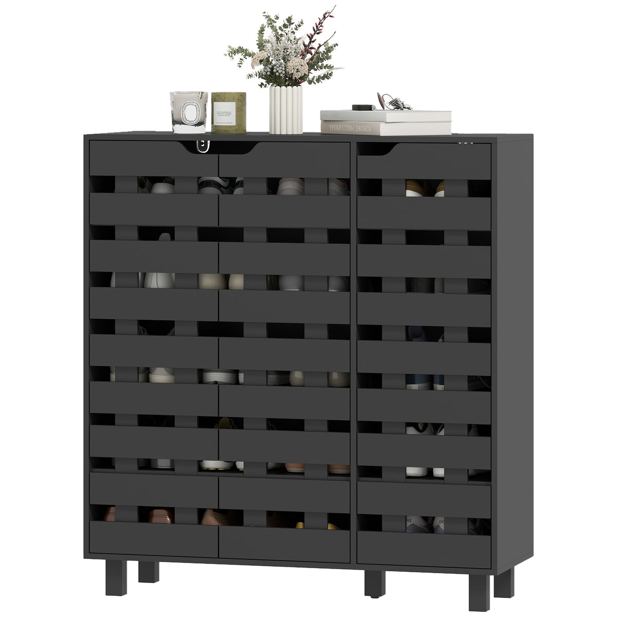 Shoe Cabinet, 21 Pair Shoe Storage Cabinet Organizer with 5-tier Double Door Cupboard and 5-tier Open – view 6