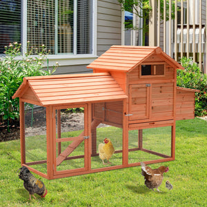 82" Deluxe Chicken Coop Wooden Large Hen House with Run and Nesting Box for Hens Rabbits, Orange
