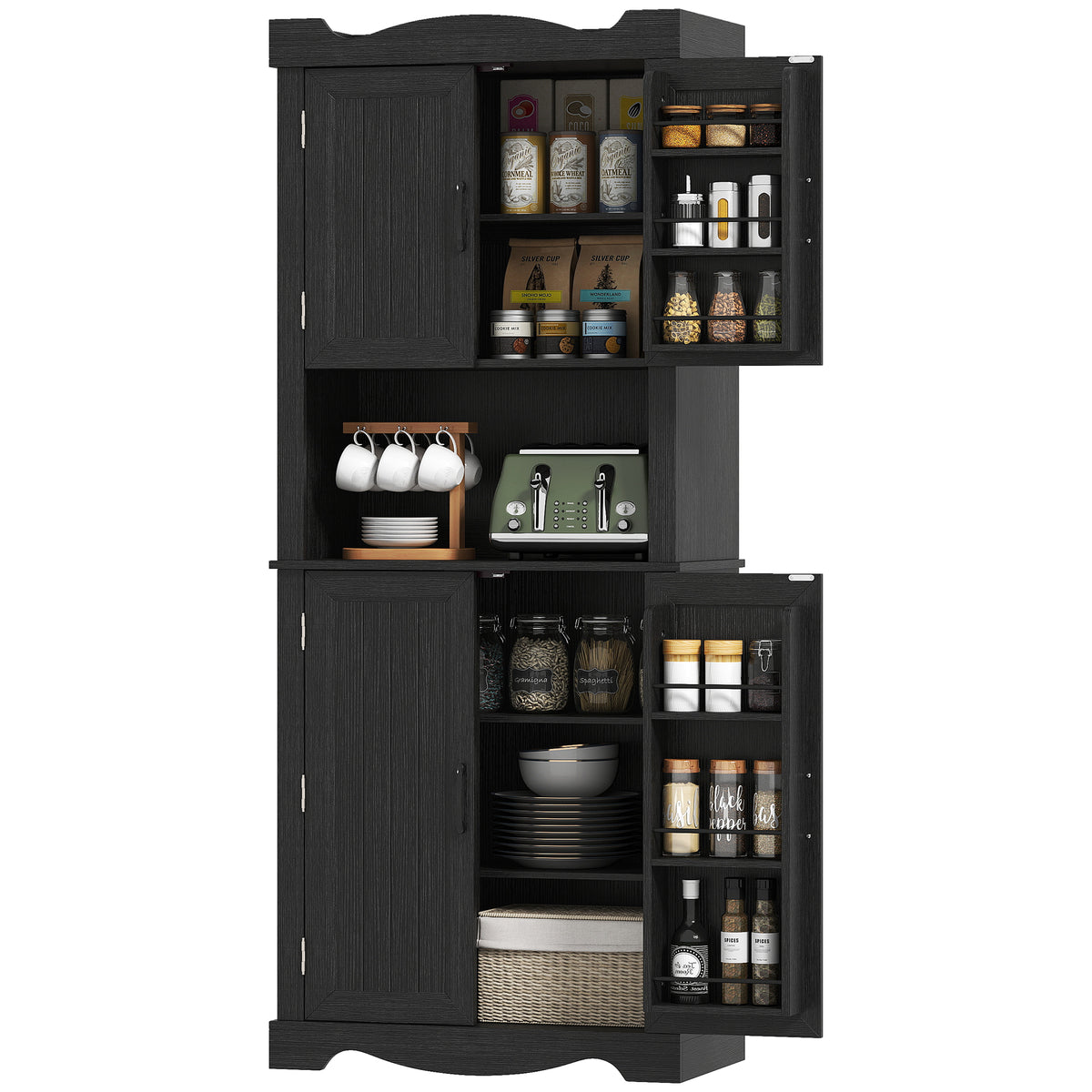 73" Kitchen Pantry Cabinet, Freestanding Kitchen Hutch with 12 Door Shelves, Adjustable Shelves