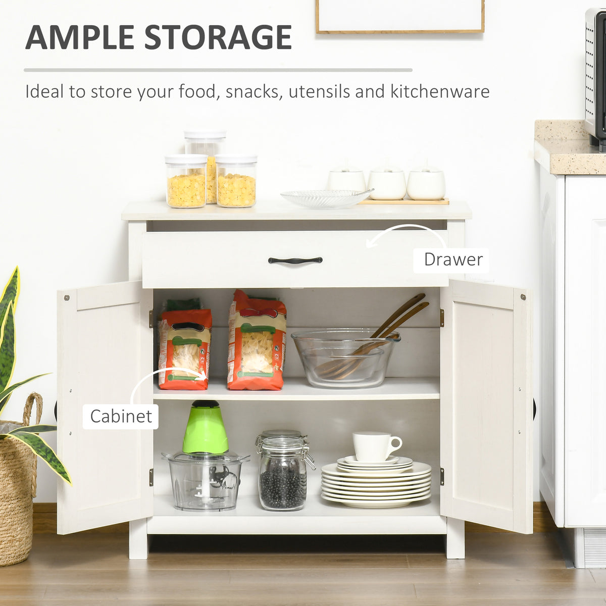 Farmhouse Sideboard Buffet Cabinet, Storage Cabinet with Barn Doors, Distressed White
