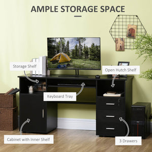 57" Computer Desk with Drawers, Home Office Desk with Keyboard Tray, Open Shelves and Lockable Drawer – view 3