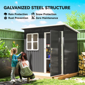 7' x 4' Galvanised Steel Outdoor Storage Shed, Garden Shed with Window, Lockable Wide Door and Air Vents – view 3