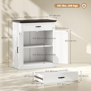 30" Buffet Cabinet, Farmhouse Sideboard with 1.2" Thick Top, 2 Barn Doors, Drawer and Adjustable Shelf – view 2