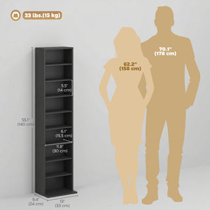 Media Storage Cabinet, 9-Tier Tall Narrow DVD Shelf with 6 Adjustable Shelves, Black – view 2