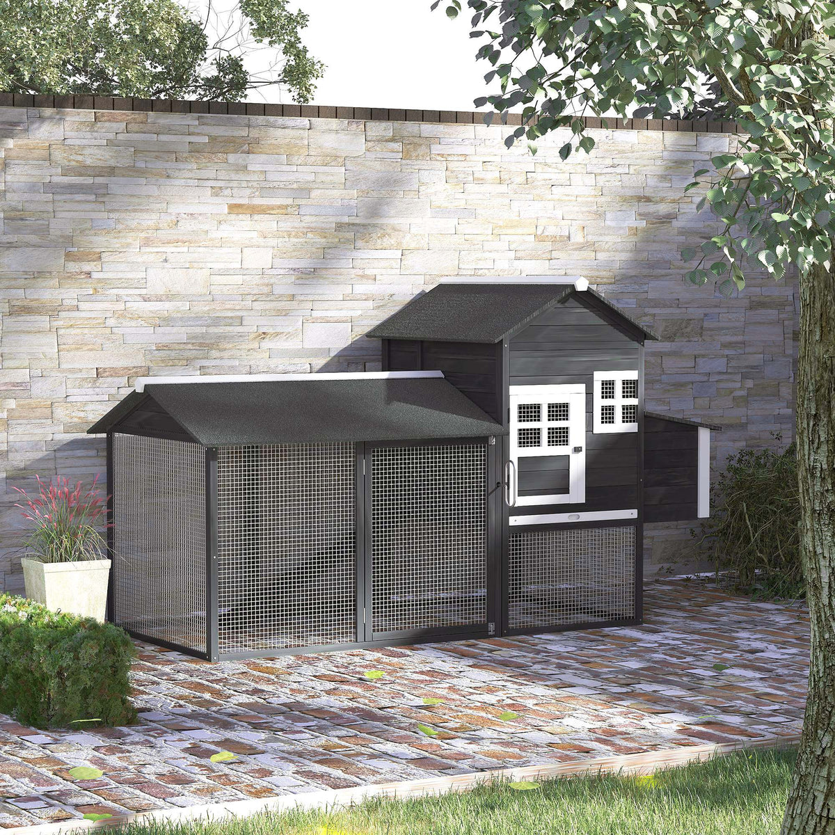 82" Chicken Coop Wooden Hen House Rabbit Hutch Poultry Cage Pen Outdoor Backyard with Nesting Box and Run – view 8