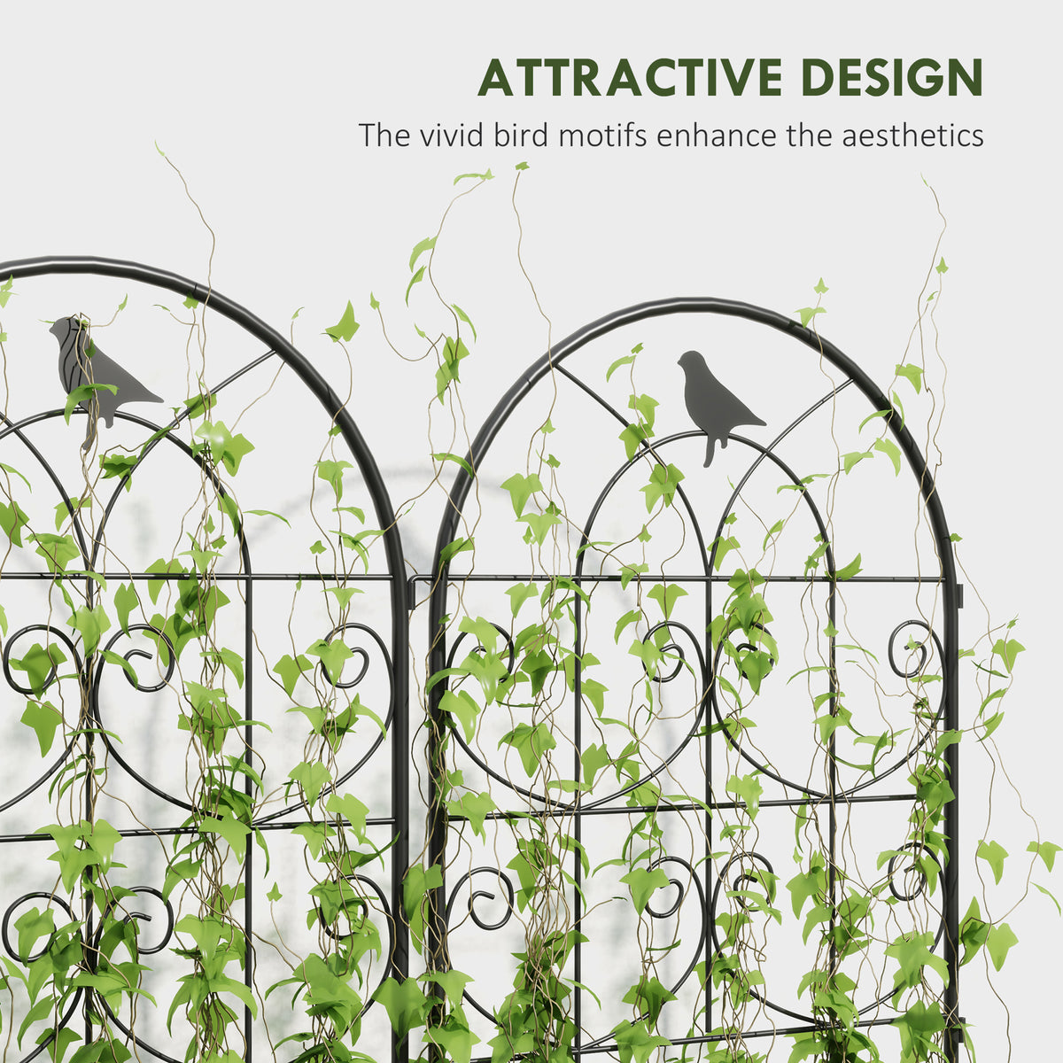 Set of 2 Metal Garden Trellis, Decorative Trellis Panels, Bird Design, 120 x 50 cm, Black – view 4