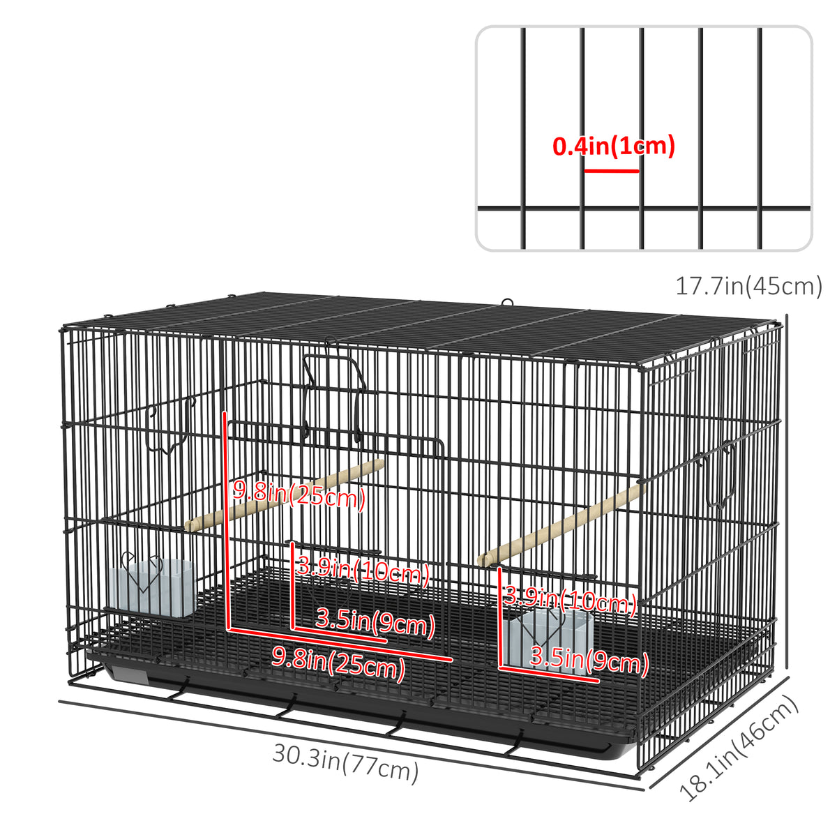 Birdcage for Canaries, Lovebirds Finches, Budgie Cage with Removable Tray, Bottom Mesh Panel – view 3