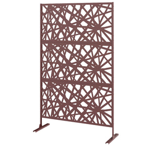 Metal Outdoor Privacy Screen, Freestanding Outdoor Divider with Stand, 78" x 48", Dark Brown