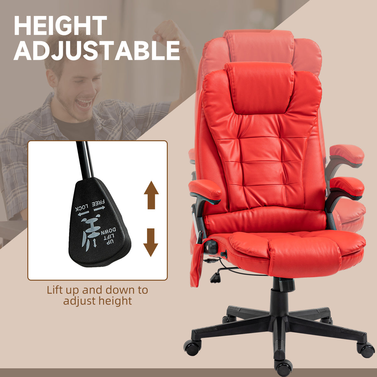 Executive Massage Chairs Heated High Back Reclining Office Chair Swivel Leather Adjustable Vibrating – view 13