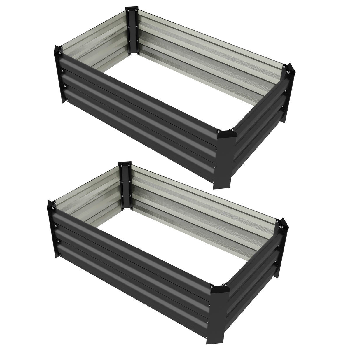 Set of 2 Galvanized Raised Beds for Garden, Outdoor Planter Box for Flowers, Herbs and Vegetables, Grey