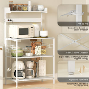 Kitchen Baker's Rack with Power Outlet, Coffee Bar Station with Adjustable Shelves and Hooks – view 34
