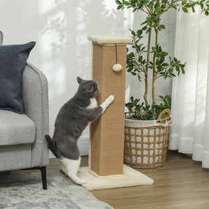 32" Tall Cat Scratching Post for Indoor Cats and Kittens, Sisal Cat Scratcher with Hanging Ball Soft Plush – view 6