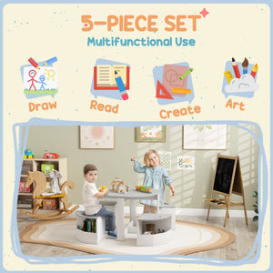 Qaba 5 Piece Kids Table and Chair Set with Storage for Kids Room