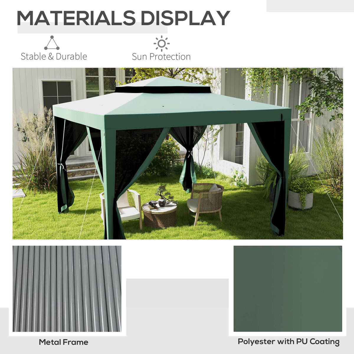 10' x 10' Outdoor Canopy Tent Party Tent with Mesh Netting and Double Tier Roof for Backyard, Garden – view 25