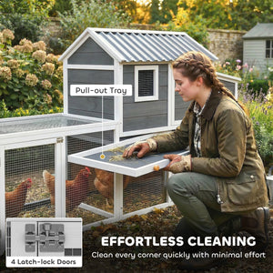 Large Chicken Coop, 134"L Wooden Chicken House with Run, Nesting Box, Slide-Out Tray, Waterproof Roof and Ramp