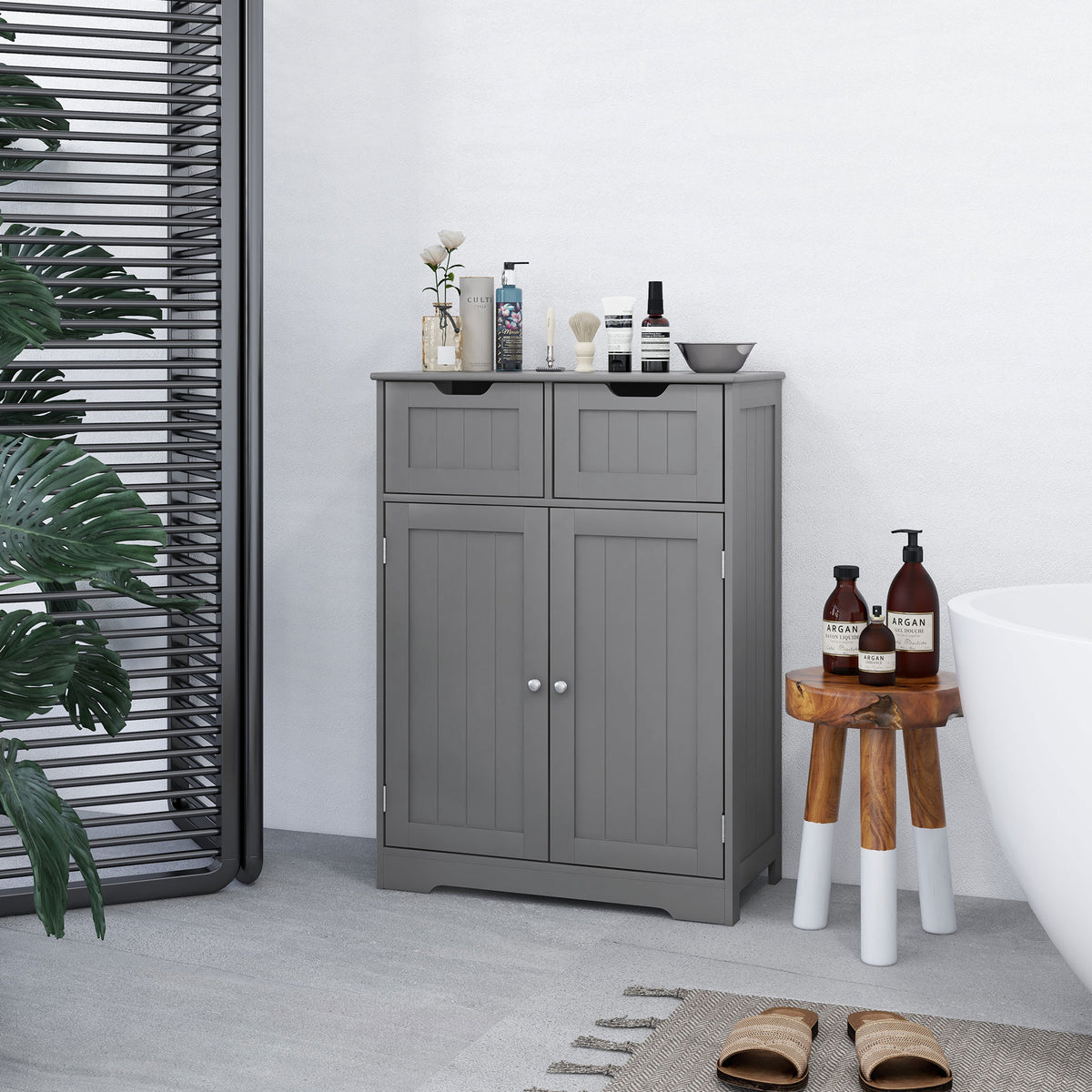 Bathroom Cabinet, Bathroom Storage Cabinet with 2 Drawers, Adjustable Shelf for Living Room, Entryway, White – view 19