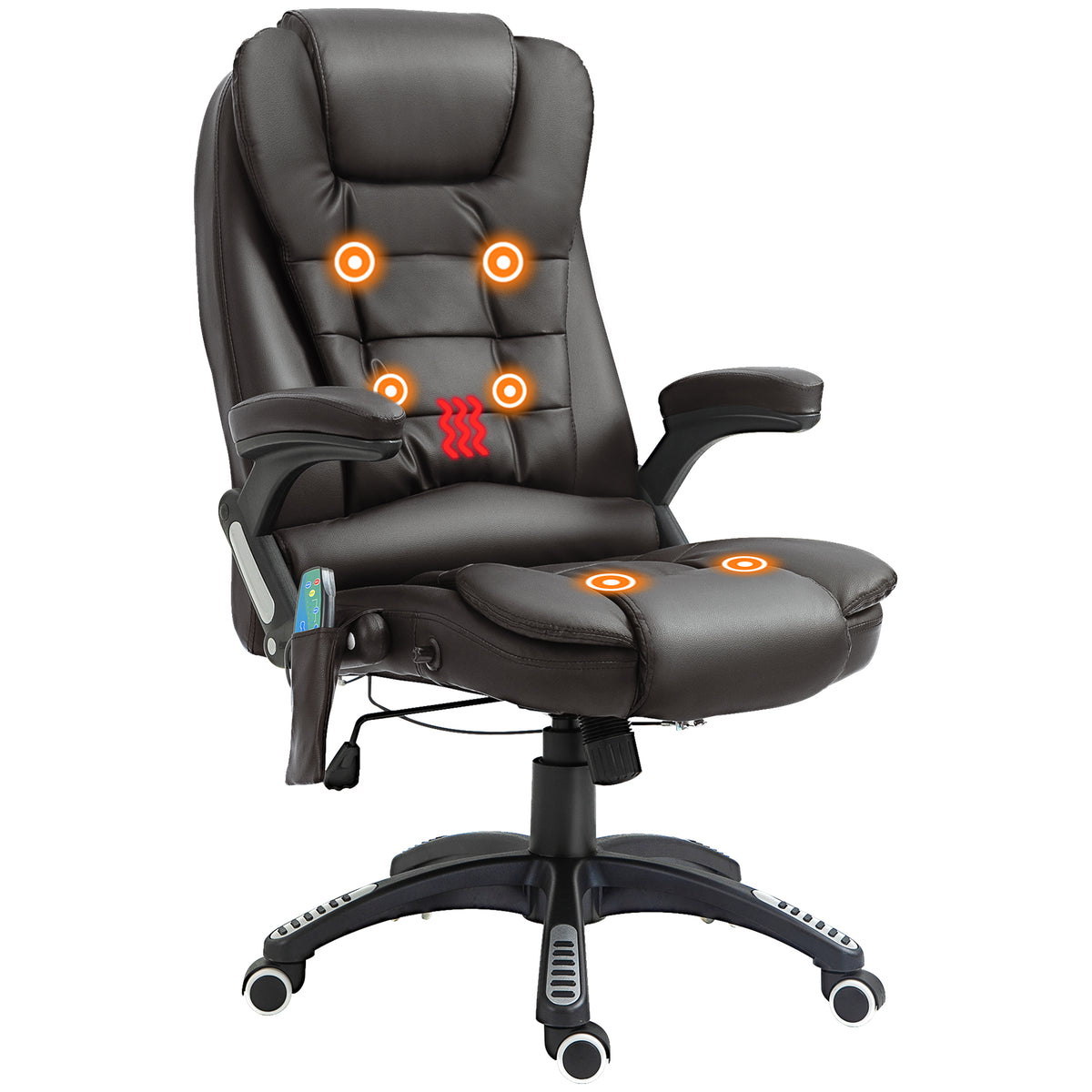 Office Chair Heated Ergonomic Massage Swivel Vibrating High Back Faux Leather Executive Chair Office (Brown)
