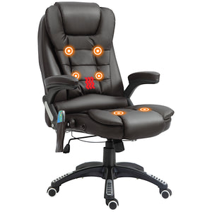 Office Chair Heated Ergonomic Massage Swivel Vibrating High Back Faux Leather Executive Chair Office (Brown)