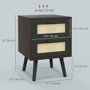 Boho Design Nightstand Set of 2, Side End Table with 2 Drawers for Living Room, Bedroom