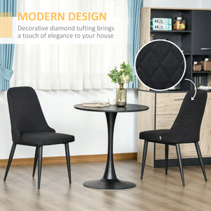 Modern Dining Chair Set of 2, Fabric Upholstered Side Chairs for Kitchen Living Room with Metal Legs, Black