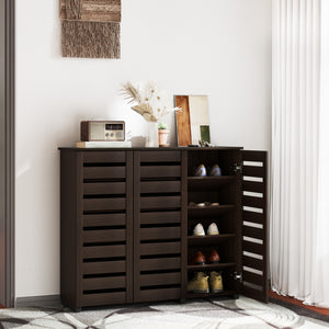 Narrow Shoe Cabinet with Slatted Doors, Adjustable Shelves for 20 Pairs of Shoes – view 12
