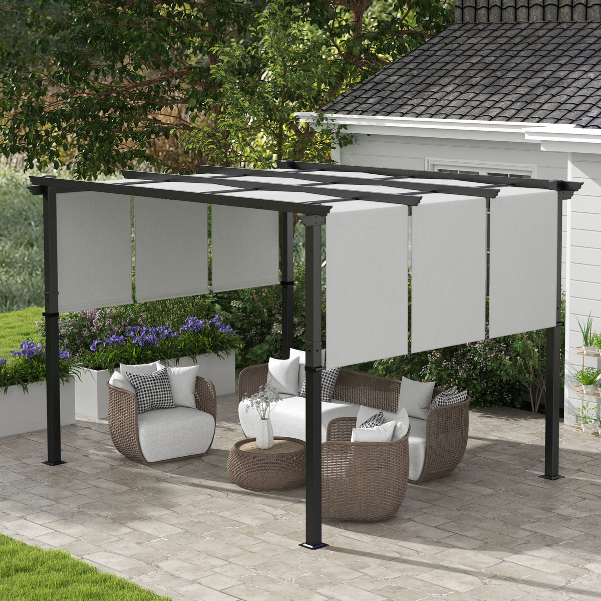 10' x 10' Metal Pergola, Outdoor Pergola with Retractable Canopy, for Garden, Patio, Backyard, Deck – view 28