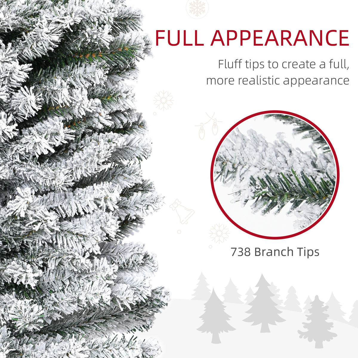 6ft Flocked Christmas Tree, Pencil Christmas Tree with Realistic Branch Tips, Folding Metal Stand, Green – view 32