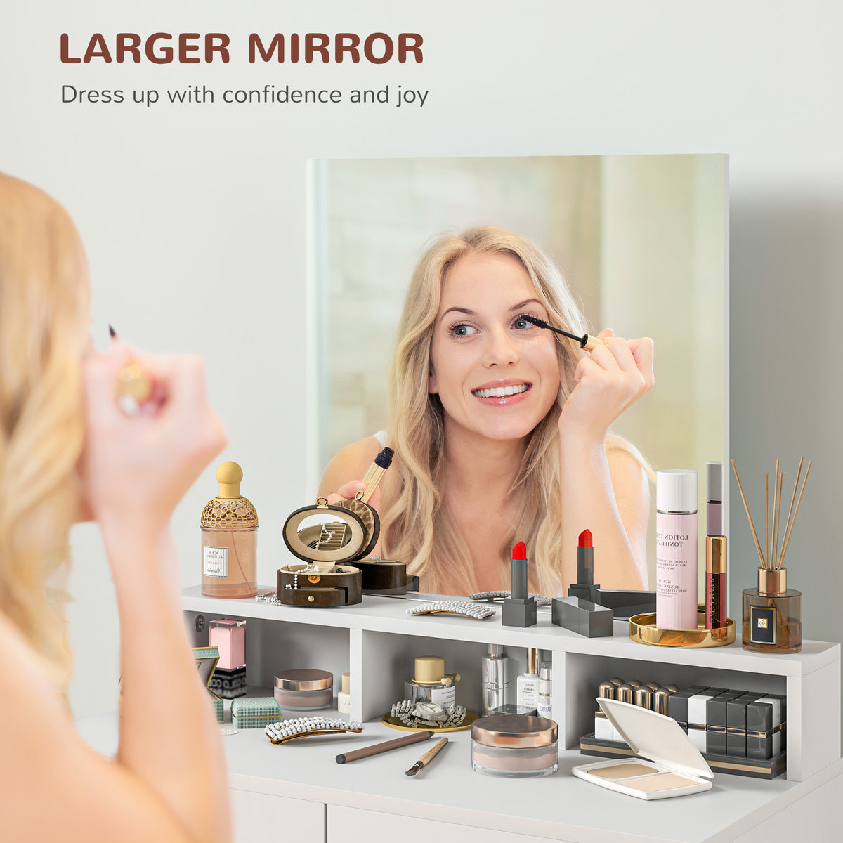 Makeup Vanity Desk with Mirror, for Bedroom, Modern Dressing Table with Drawers, Compartments, White