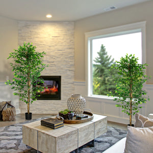 Set of 2 6ft Artificial Trees Ficus, Indoor Fake Plants with Pot, for Home Decor