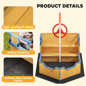 Kids Wooden Sandbox Pirate Ship Sandboat Outdoor Backyard Playset Children Sandpit w/ Bench Seat Storage Space & Flag for 3-6 Years Old
