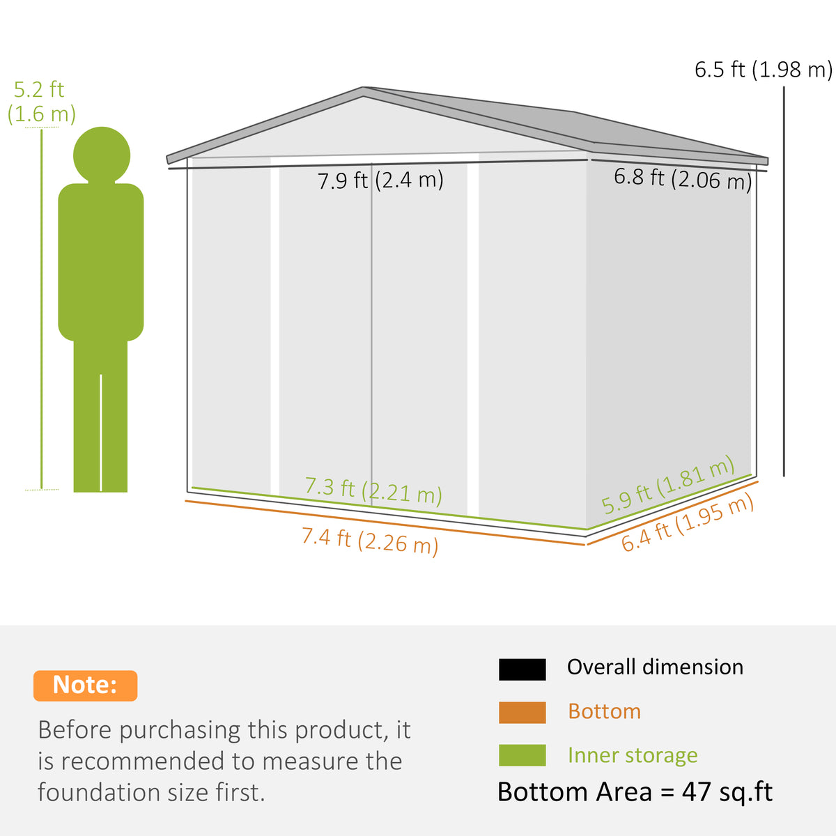 8' x 7' Outdoor Storage Shed, Easy to Assemble, Upgraded Galvanized Metal Garden Shed with Lockable Doors – view 9
