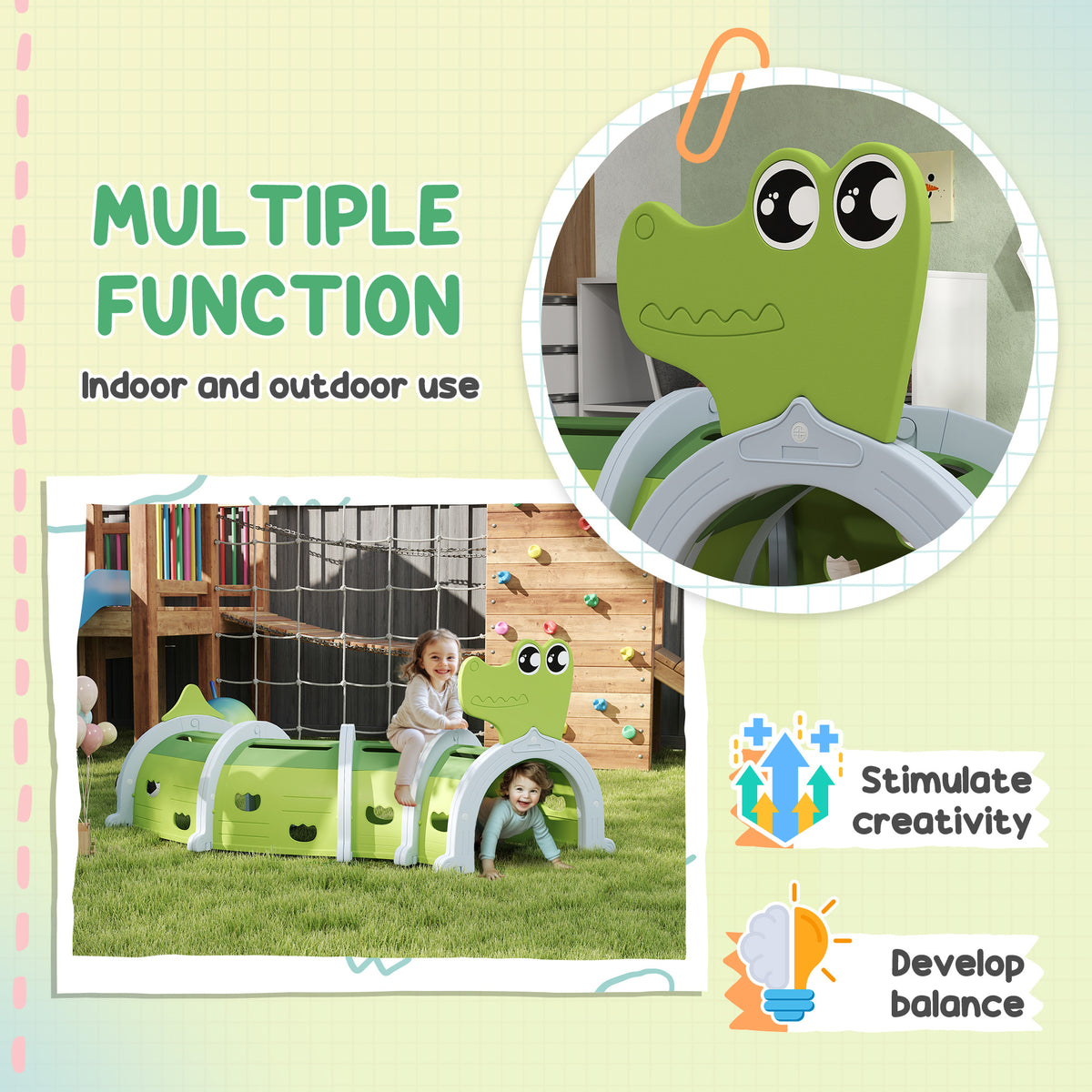 Qaba Crocodile Design Tunnel for Kids to Crawl Through, for 3-6 Years, Green