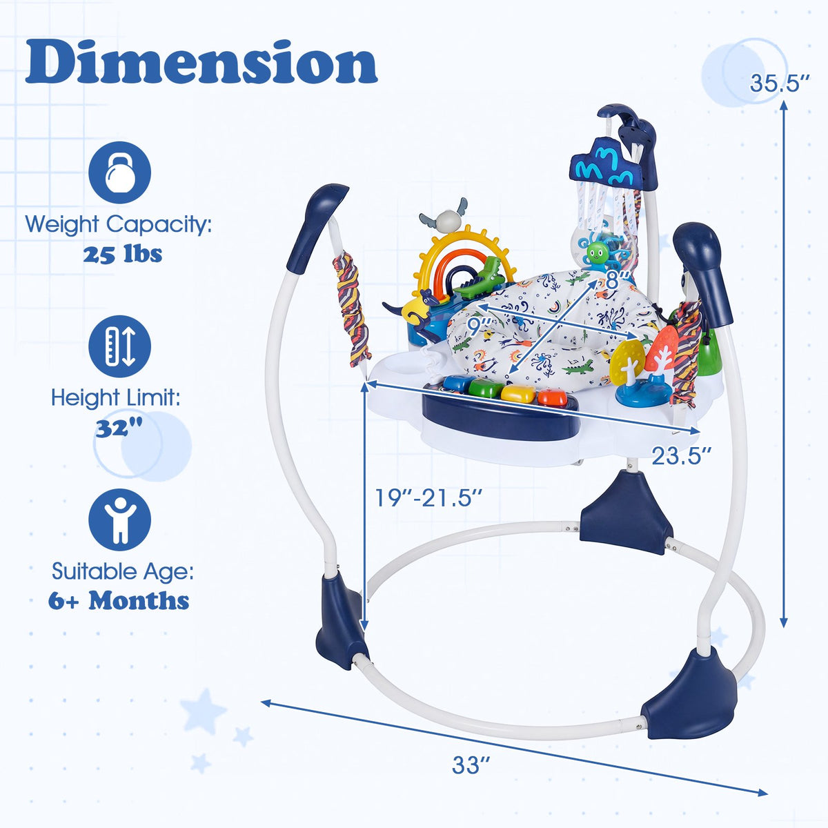 Baby Activity Center Baby Jumper and Bouncer with 6 Interactive Toys Lights and Music-Blue view 3
