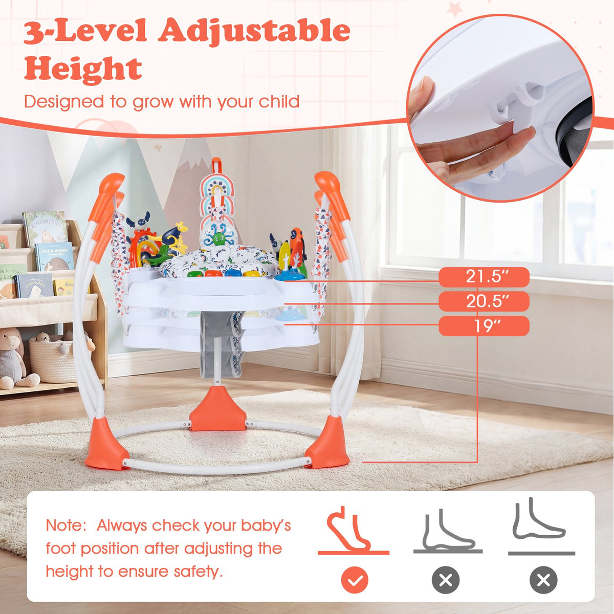 Baby Activity Center Baby Jumper and Bouncer with 6 Interactive Toys Lights and Music-Orange view 6