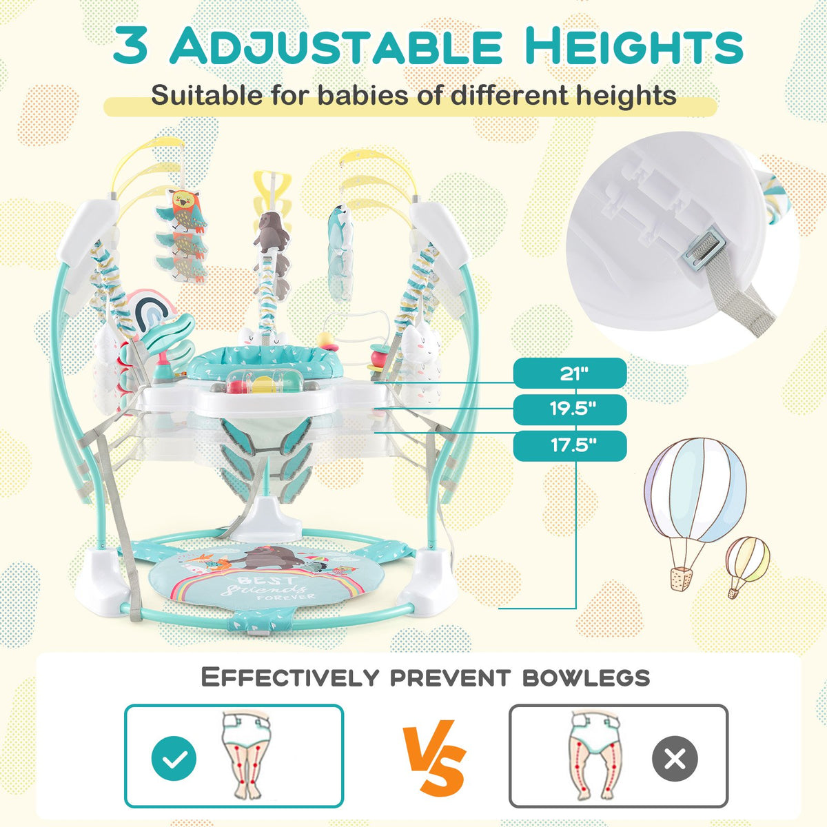 Baby Activity Center Height Adjustable Baby Bouncing Saucer with Interactive Toys-Blue view 7