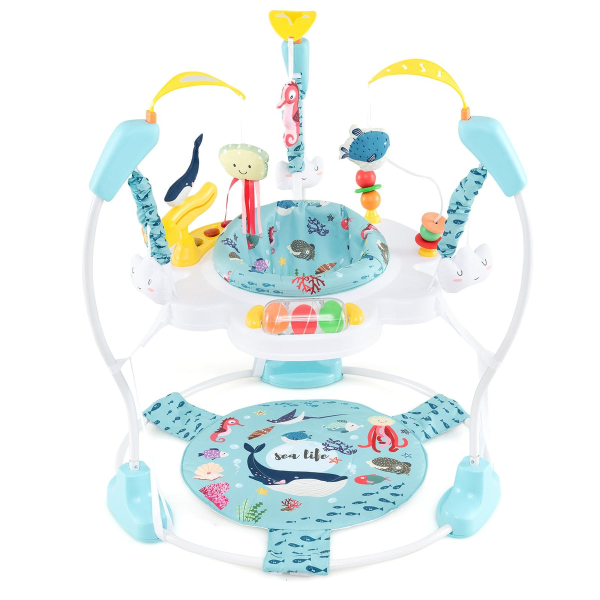 Baby Activity Center Height Adjustable Baby Bouncing Saucer with Interactive Toys-Light Blue